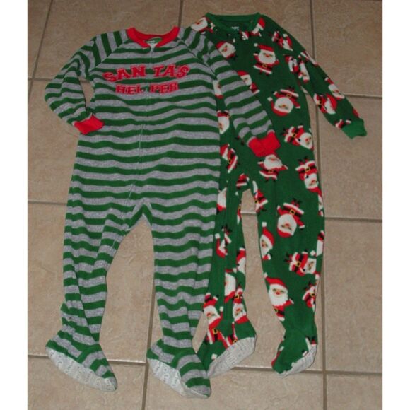 Boys Sz 4 Toddler Christmas Holiday SANTA CLAUS Fleece Footed Sleeper 2 Pc Lot - Picture 1 of 7